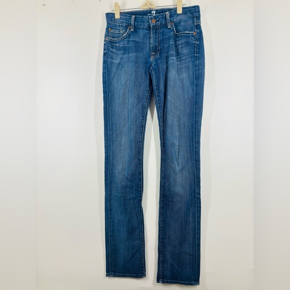 NWOT 7 For All Mankind Kimmie Straight Leg Jeans Bright Blue 28 Tall - Picture 1 of 4